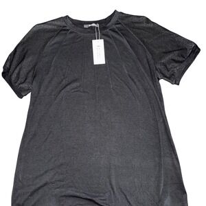 New W/Tags Zanzea Black Short Sleeve Pleated Front Top Women's Size Large